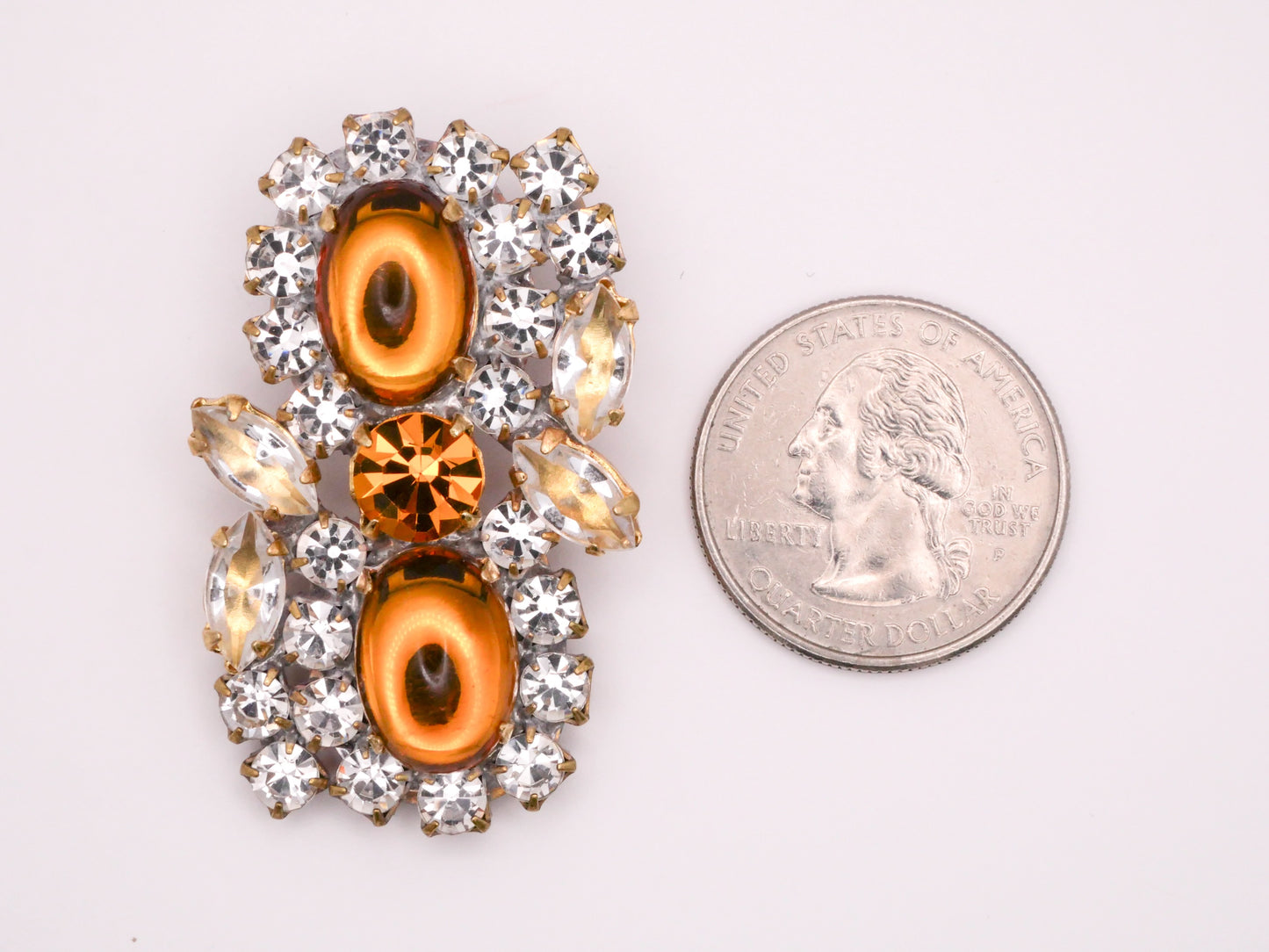 Amber Champagne Czech Glass Rhinestone Vintage Infinity Button 28x45mm