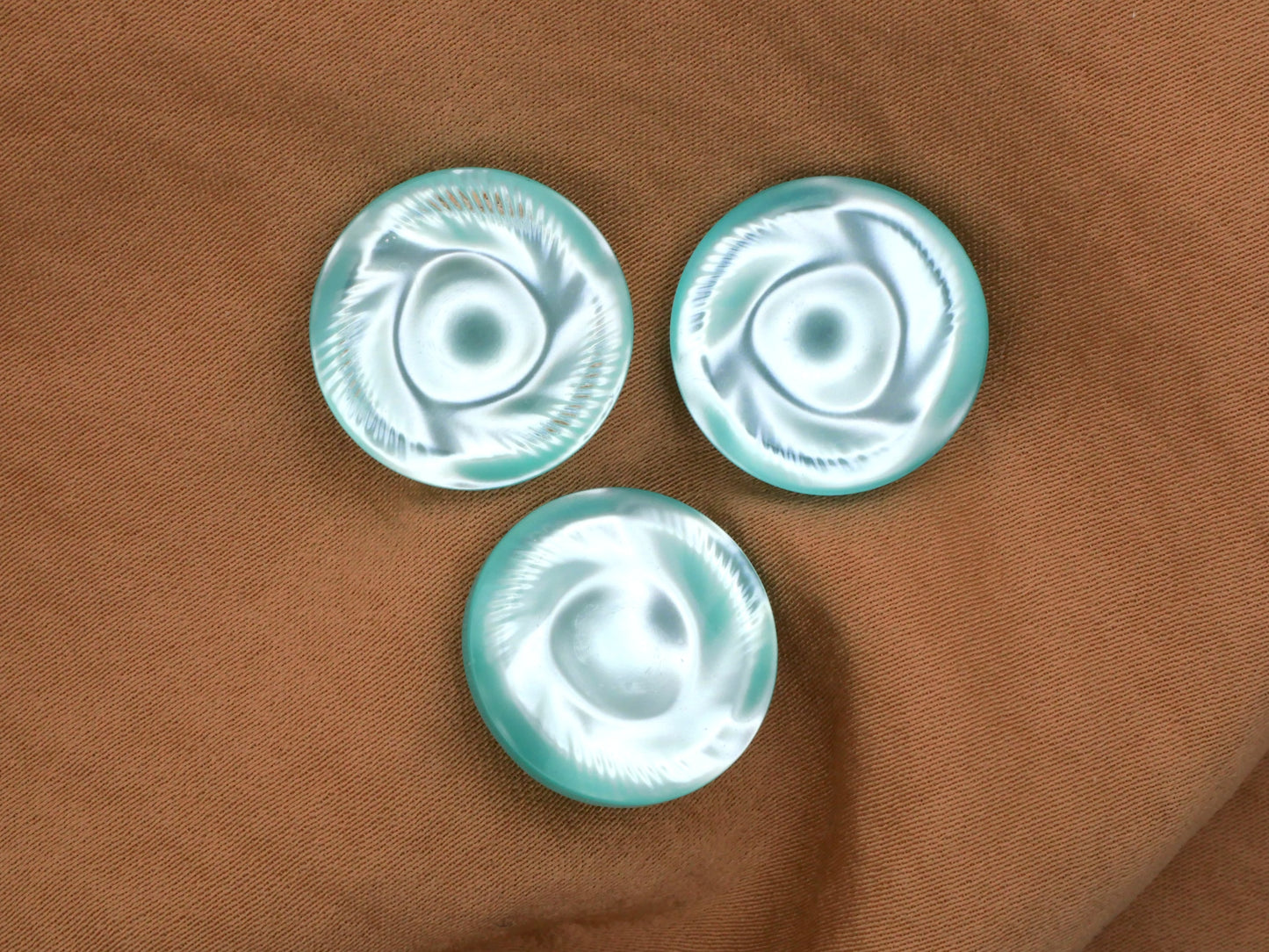 Aqua Pearlized Early Plastic Feathered Edge Japan Set of Three Buttons 18mm