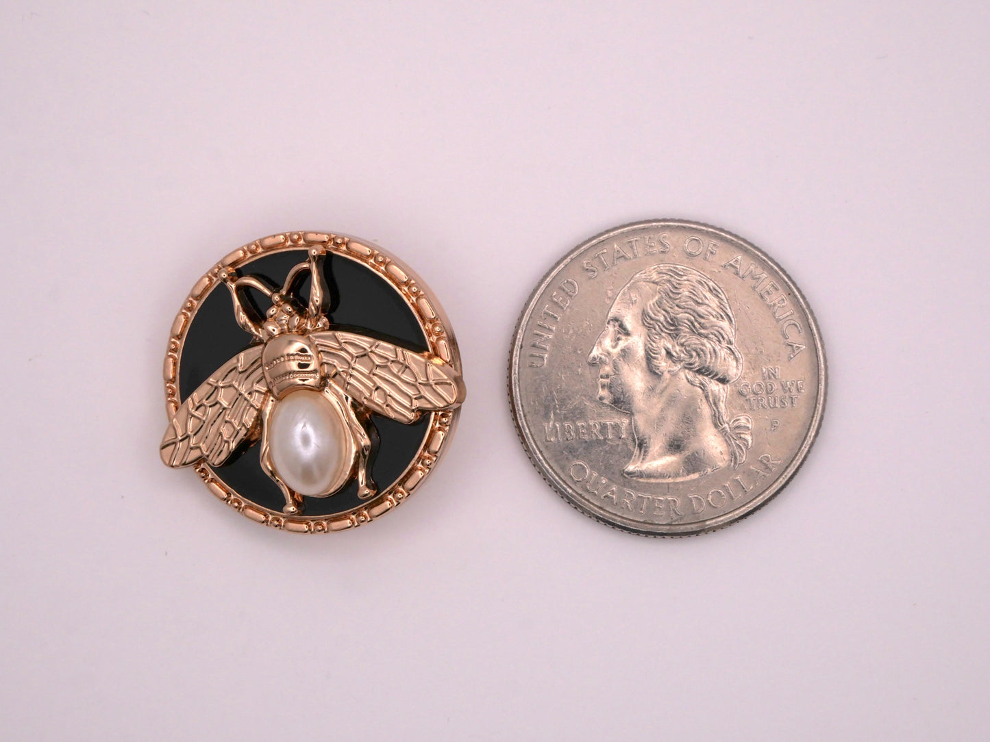 Bee Soft Gold Black Enamel Faux Pearl Metal Button 22mm