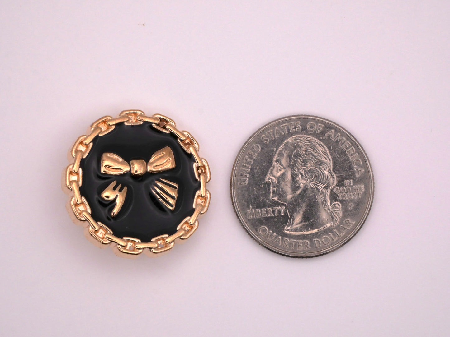 Bow Black Enamel Gold Chain Button 25mm