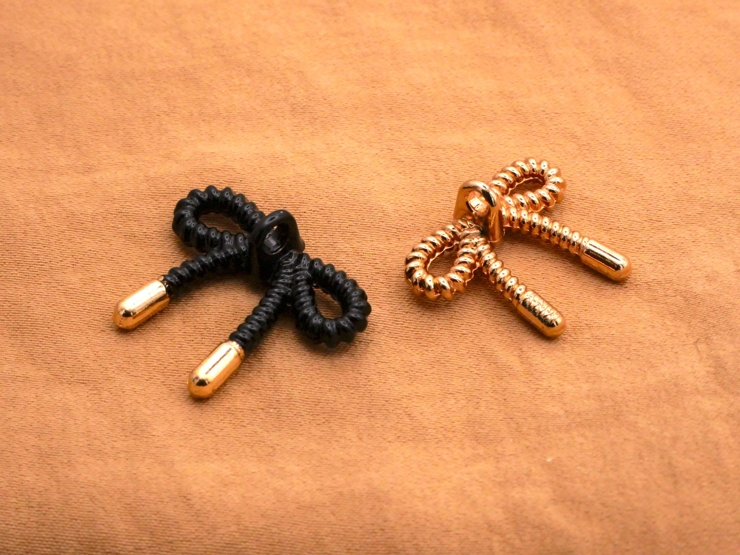 Bow Rope Look Metal Black Gold Button Various 16x20mm