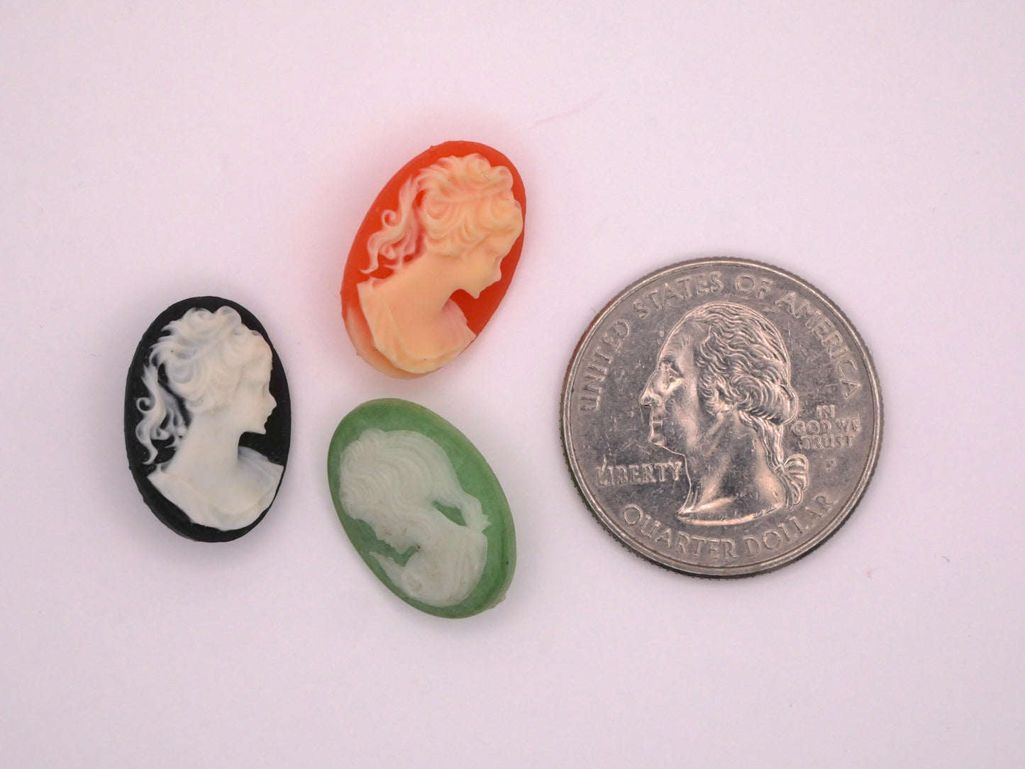 Cameo Lady Profile Green Coral Black Small Button Various 13x18mm