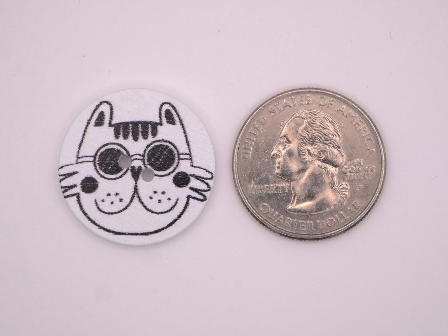 Cat Black and White Wood Kitty Sew-Thru Assorted Set of Four Buttons 25mm