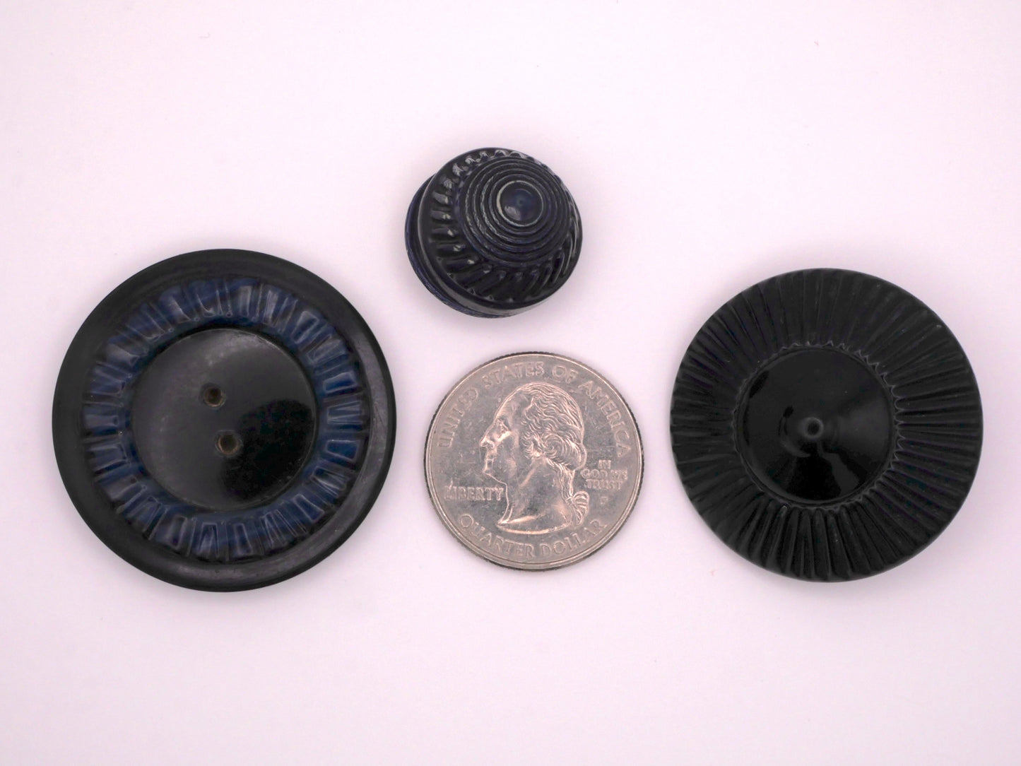 Celluloid Early Plastic Bubble Tight Top Navy Blue Set of Three Buttons 18-37mm