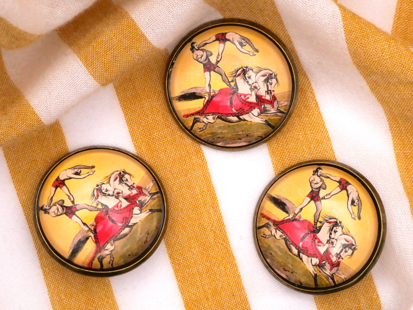 Circus Performers Horses Glass Dome Bronze Metal Button 28mm