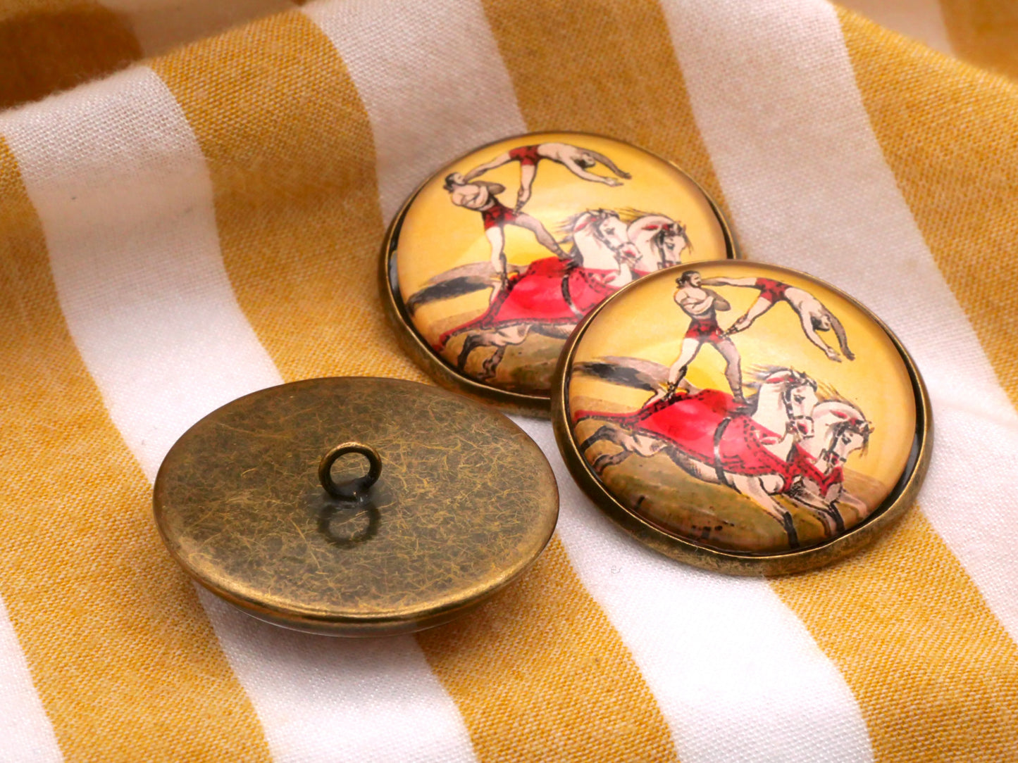 Circus Performers Horses Glass Dome Bronze Metal Button 28mm