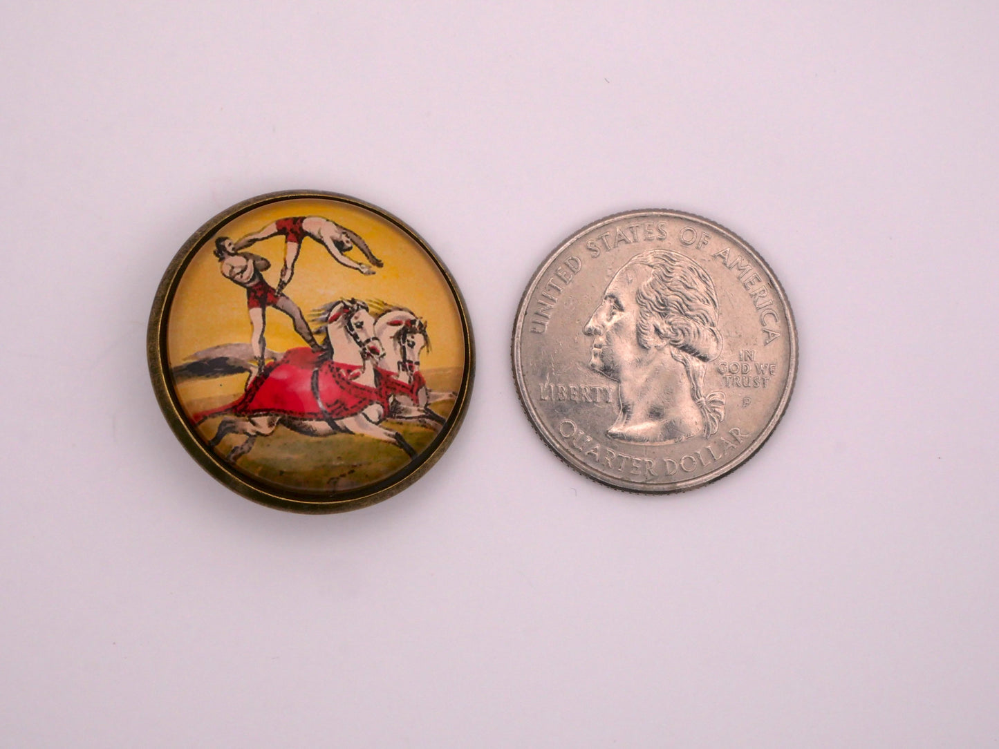 Circus Performers Horses Glass Dome Bronze Metal Button 28mm
