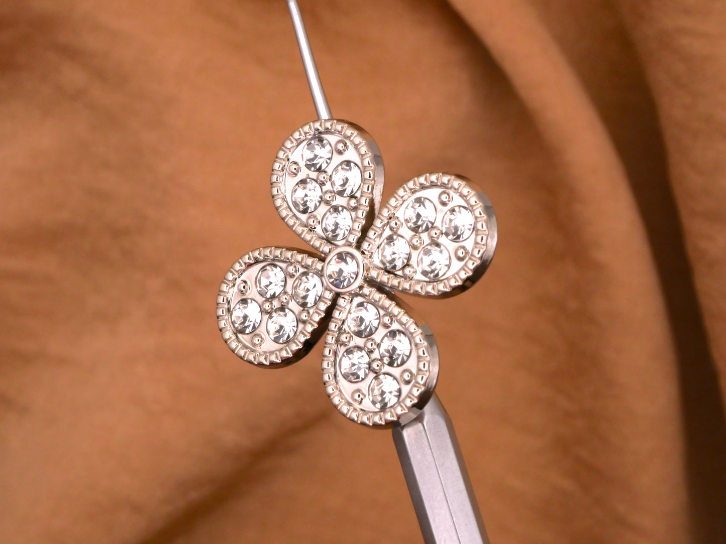 Clover Rhinestone Covered Silver Metal Button 27mm