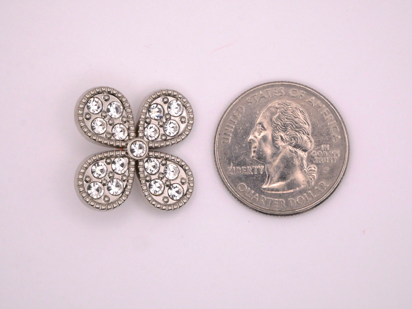 Clover Rhinestone Covered Silver Metal Button 27mm