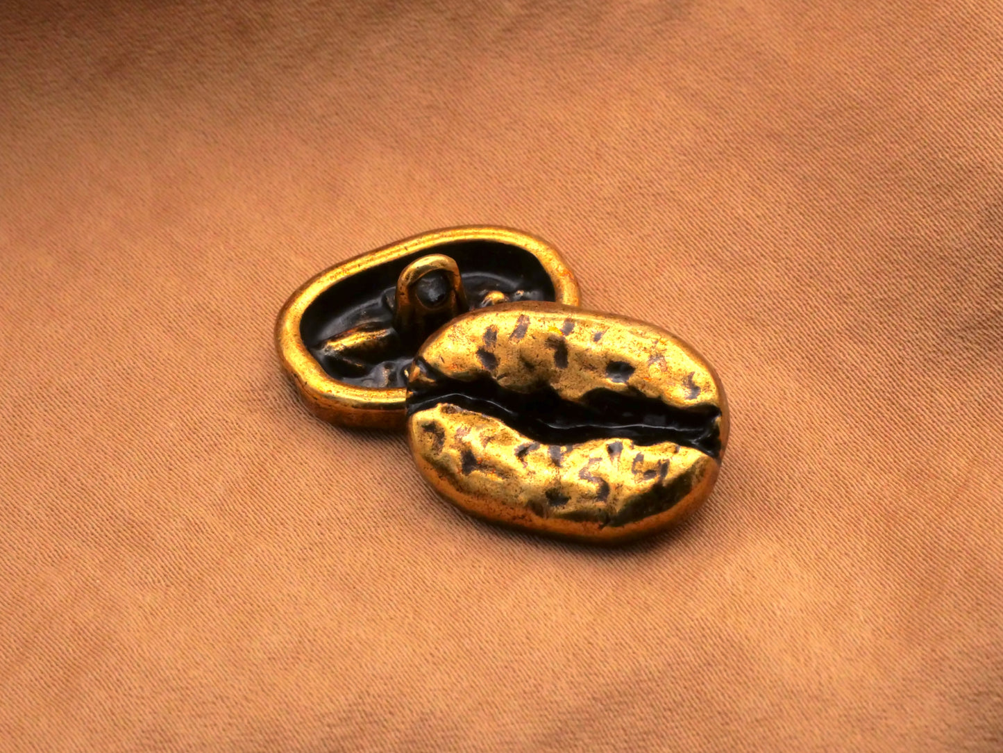 Coffee Bean Golden Bronze Metal Kitschy Shank Button 14x20mm