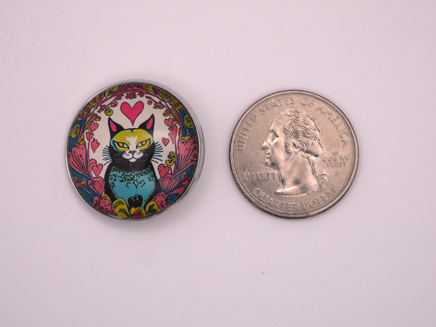 Colorful Cat Heart Glass Dome Button 27mm