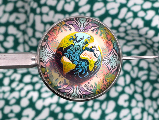 Earth World Colorful Glass Metal Dome Globe Button 27mm