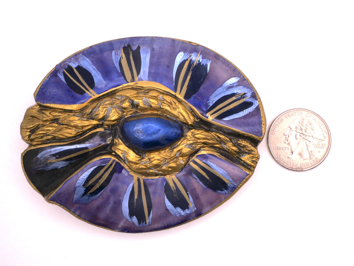 Eye Extra-Large Purple Blue Gold Hand-Painted Vintage Resin Button 73x90mm