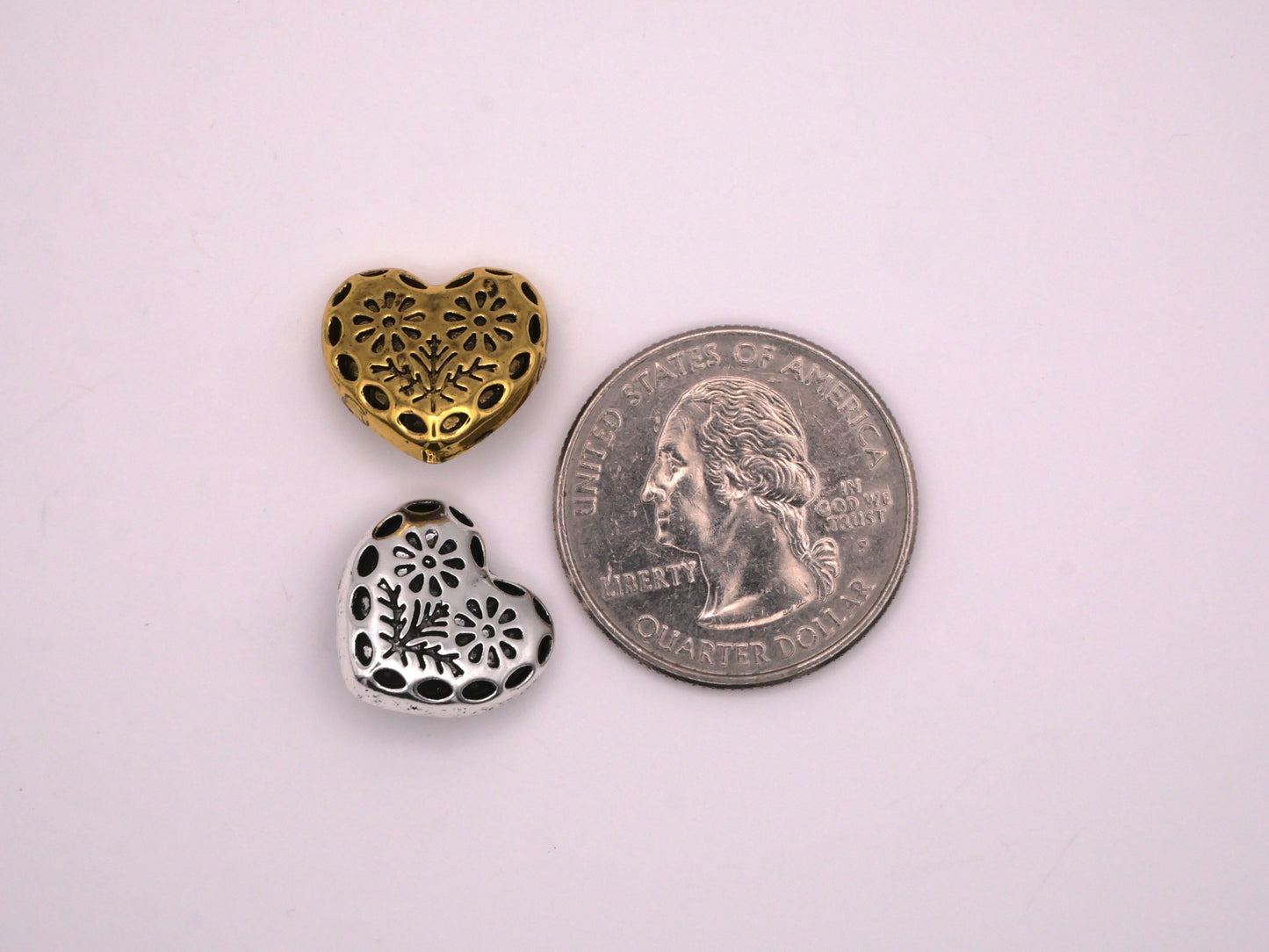 Heart with Flowers Folk Art Look Metal Button 15mm
