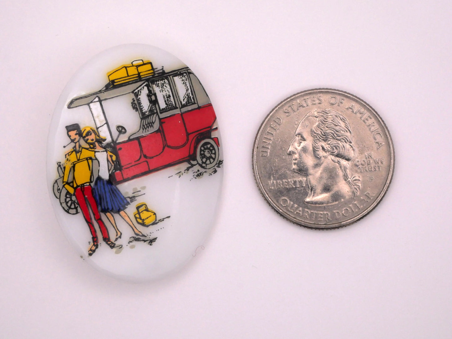 Automobile Early 1900s Style With People Glass Buttons 30x40mm