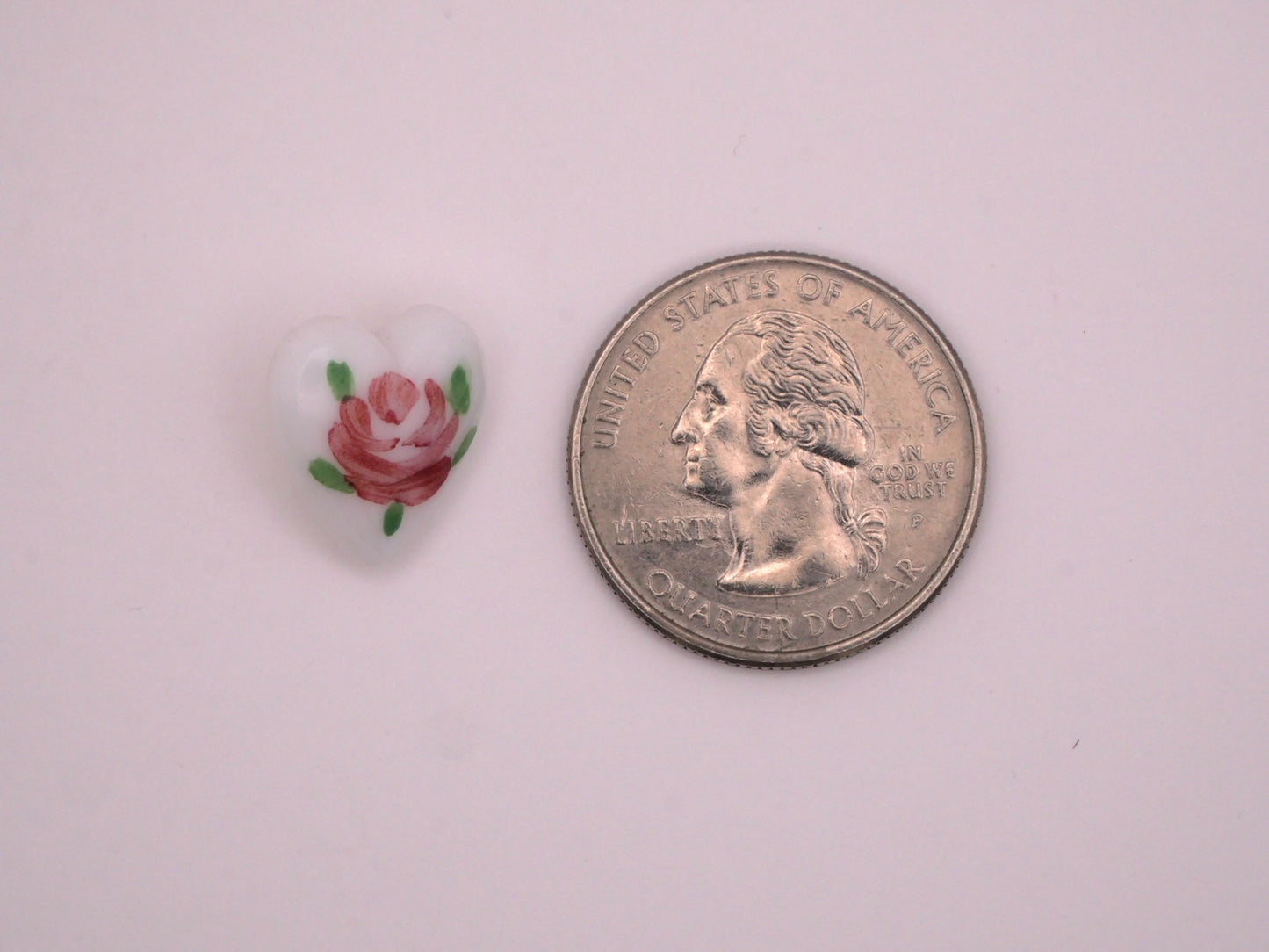 Glass White Heart Hand-Painted Rose Pair of Buttons 14x15mm