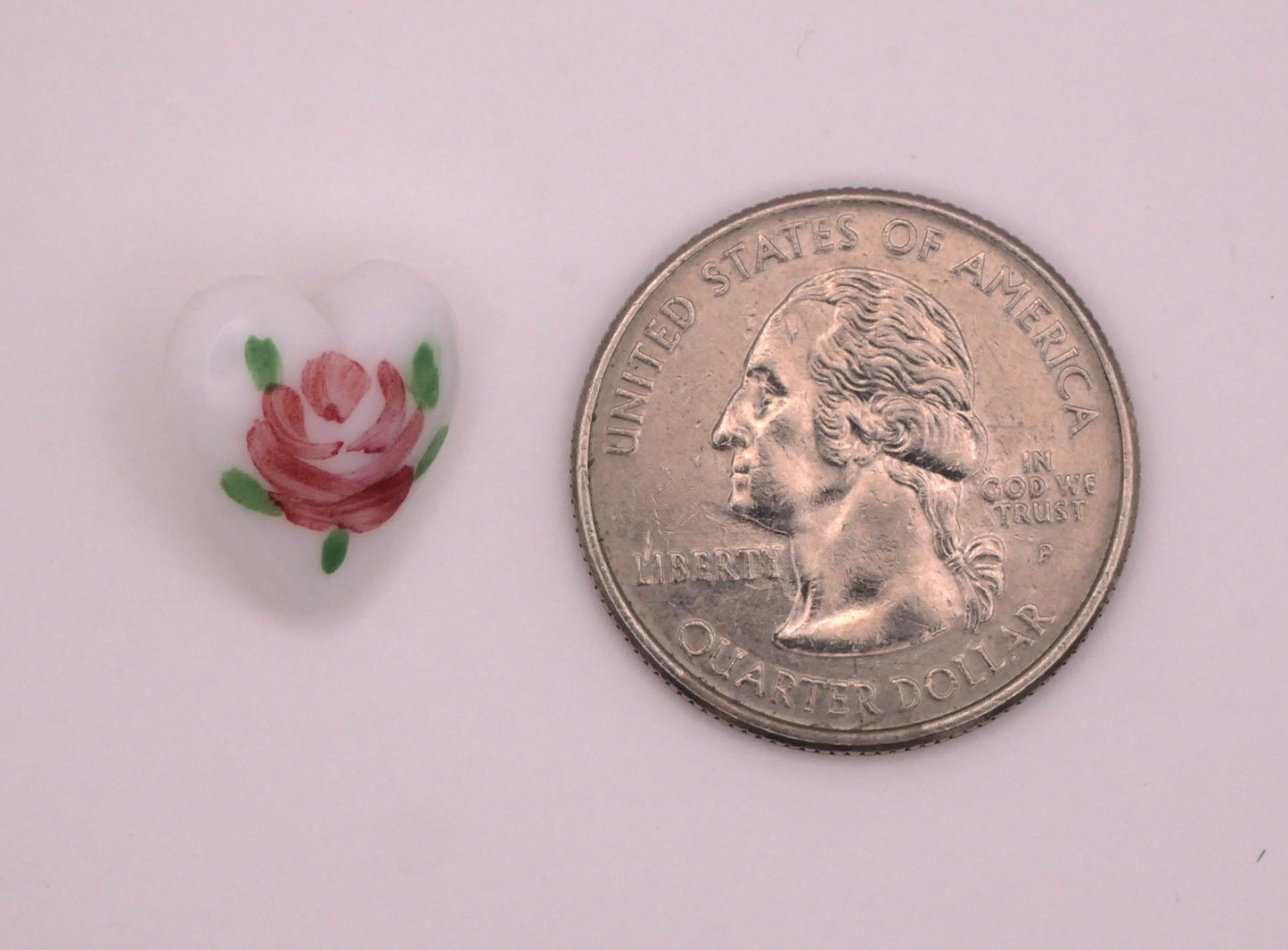 Heart Rose Hand-PaintedWhite Glass Button 14x15mm