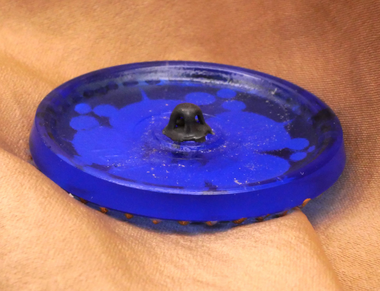 Hand-Painted Flower Blue Czech Glass Large Button 36mm