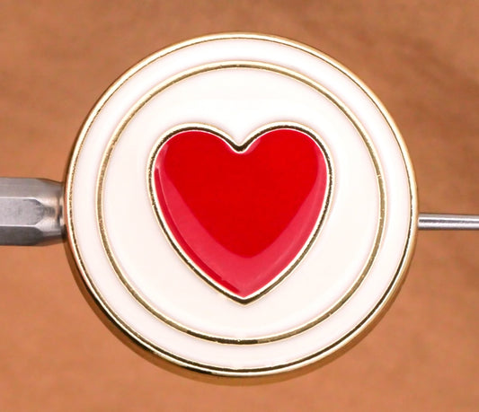 Enamel Heart Circle Button Red Off-White Gold Metal Button 25mm
