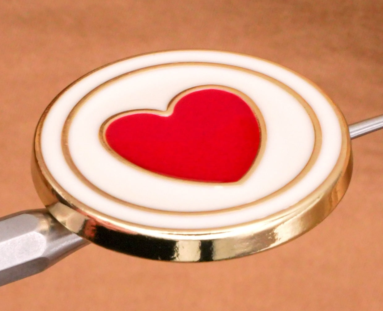 Enamel Heart Circle Button Red Off-White Gold Metal Button 25mm