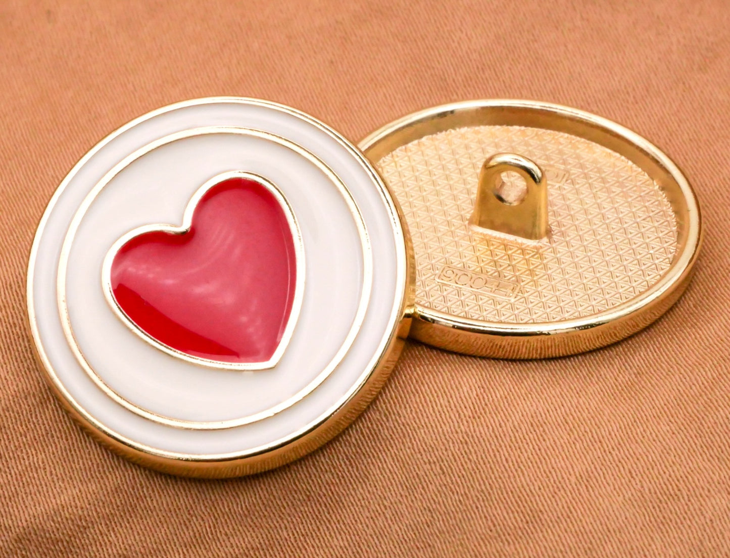 Enamel Heart Circle Button Red Off-White Gold Metal Button 25mm