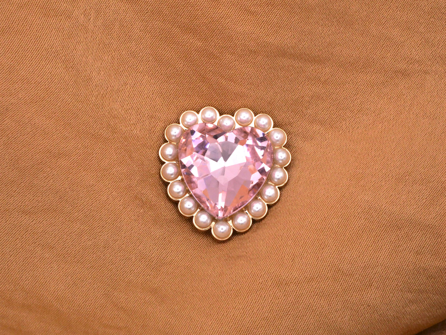 Rhinestone Pearl Pink Heart Gold Metal Button 20mm