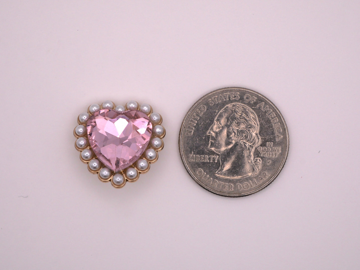 Rhinestone Pearl Pink Heart Gold Metal Button 20mm