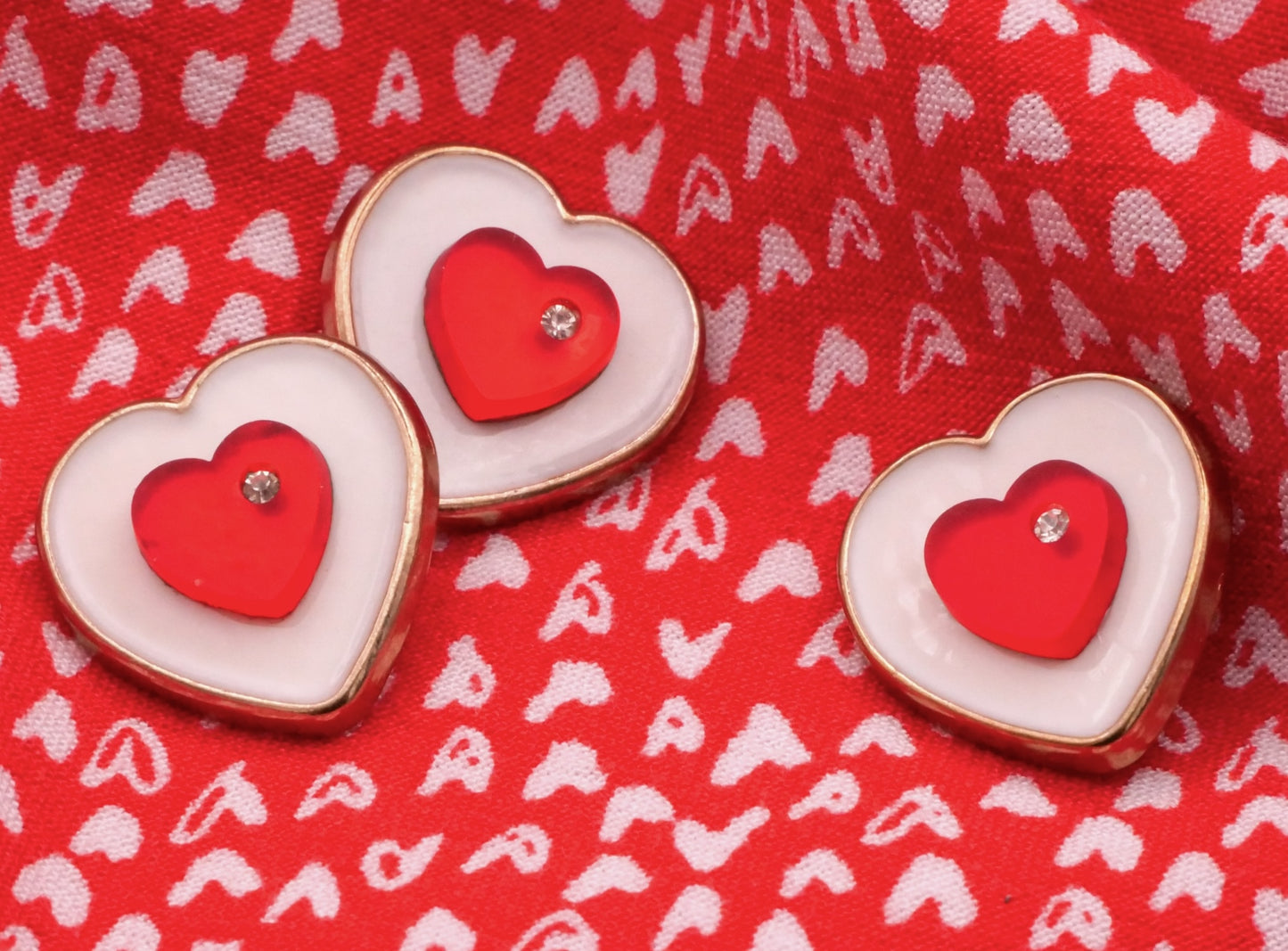 Heart Enamel Glass Rhinestone Gold Metal Button 16mm