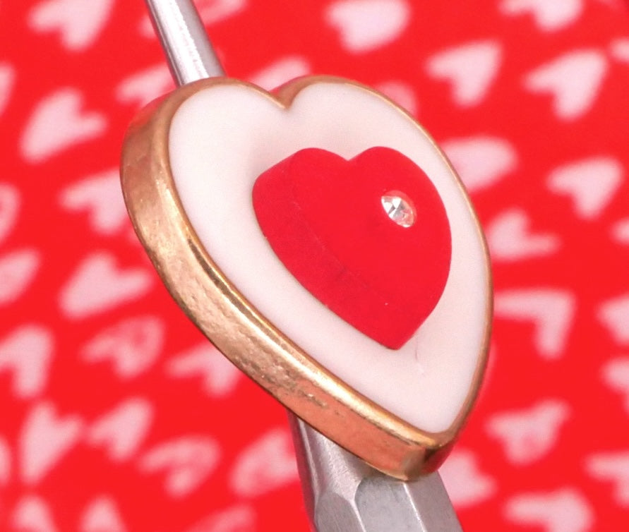 Heart Enamel Glass Rhinestone Gold Metal Button 16mm