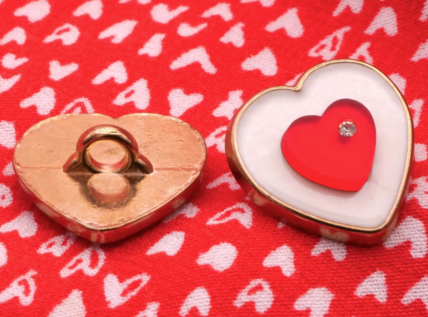 Heart Enamel Glass Rhinestone Gold Metal Button 16mm