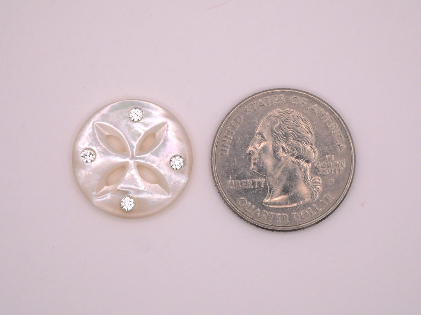 Mother of Pearl Cutout Flower Rhinestones Button 20mm