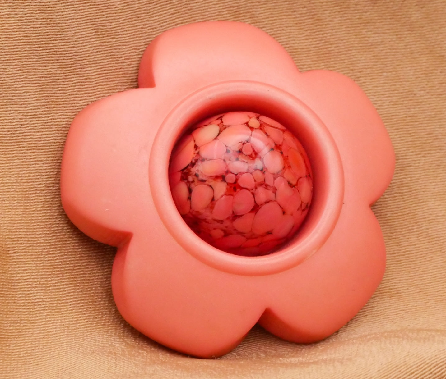Daisy Peachy Pink Coral Glass Center Plastic Button 30mm