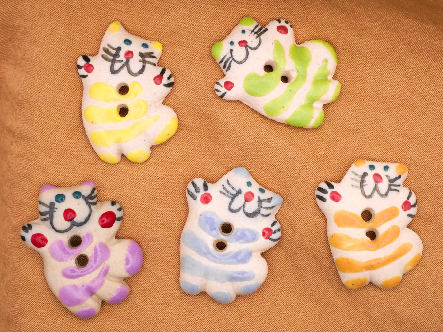 Cat Happy Jumping Kitty Colorful Hand-Painted Ceramic Button Various 21x28mm