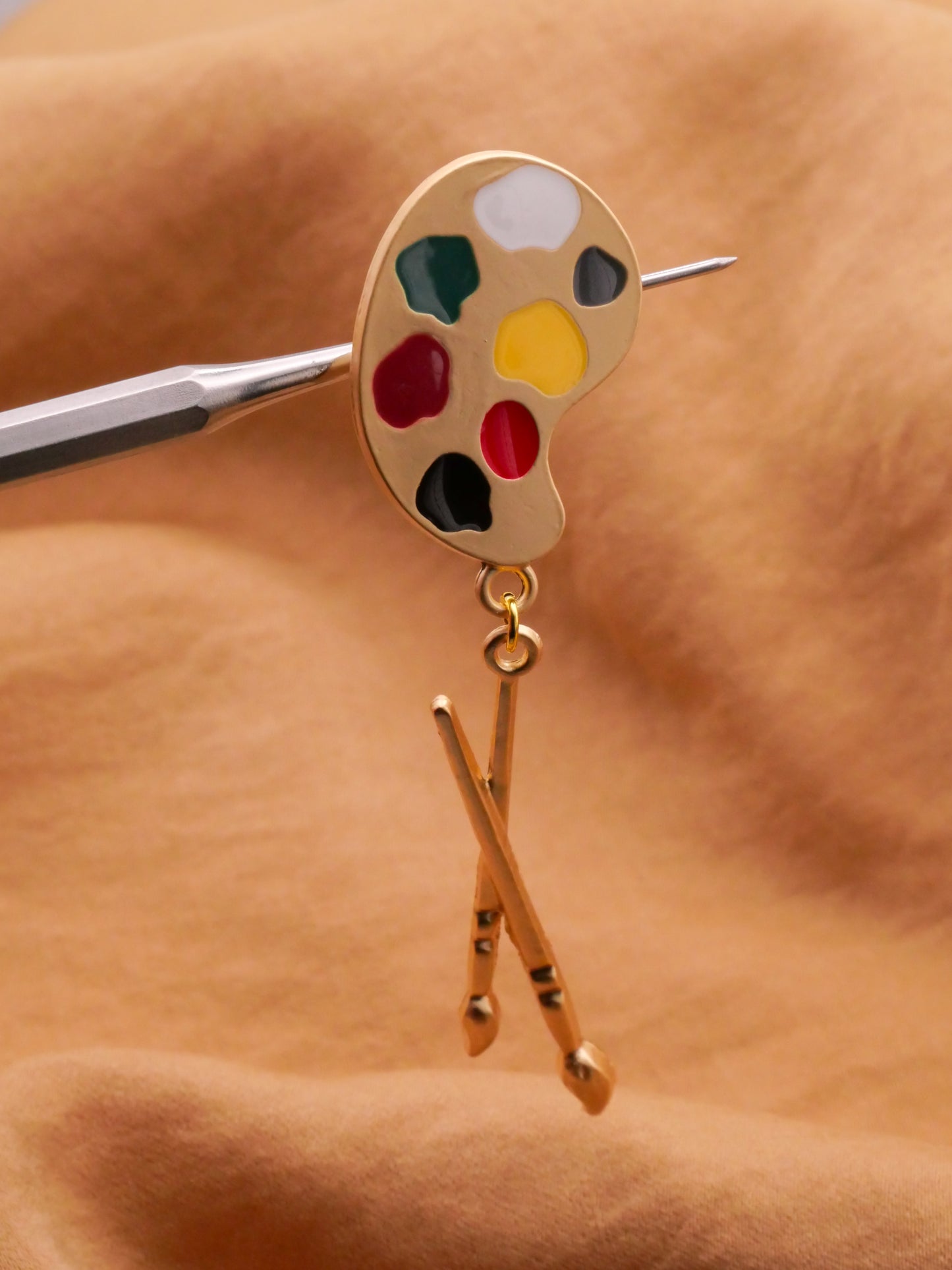 Artist Palette Brushes Moveable Metal Button 20x78mm