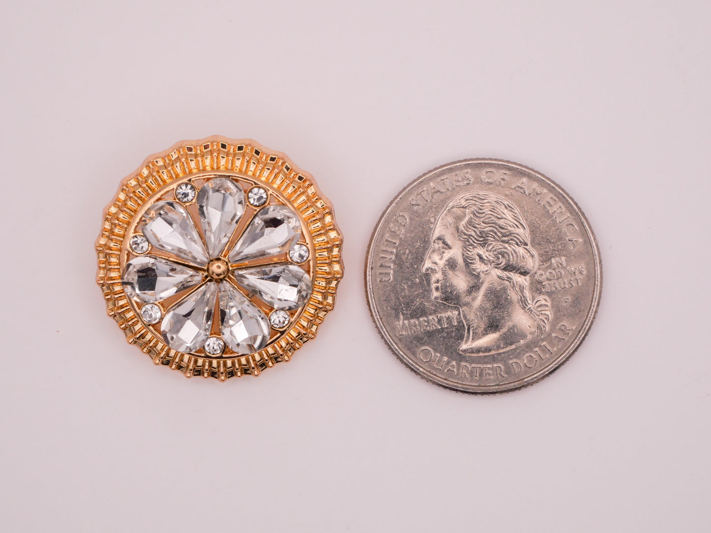 Rhinestone Flower Circle Glass Gold Metal Button 25mm