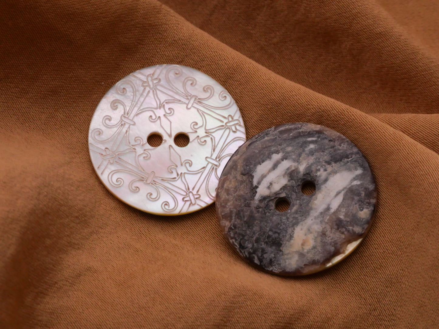 Mother of Pearl Etched Ironwork Look Design Sew-Thru Button 23mm