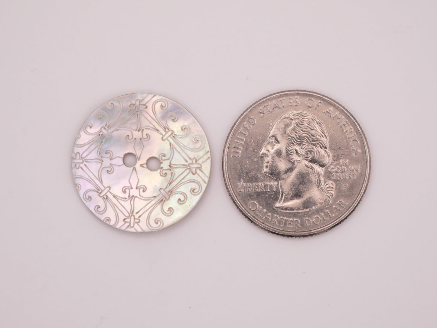 Mother of Pearl Etched Ironwork Look Design Sew-Thru Button 23mm