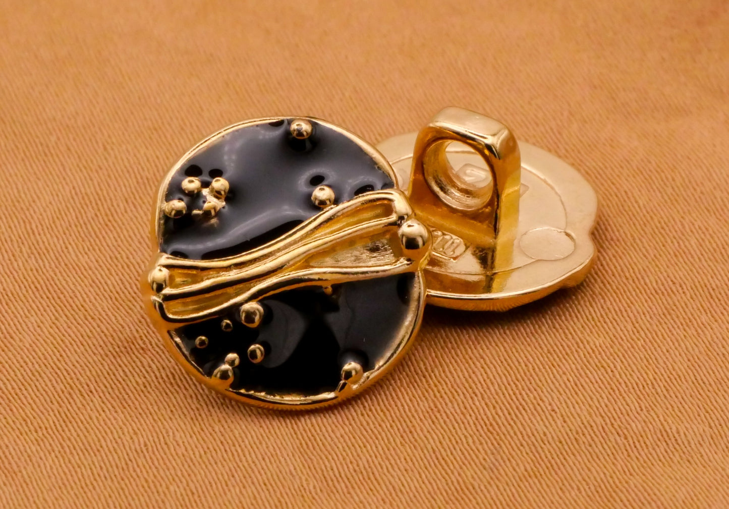 Abstract Planet Black Enamel Gold Metal Button 15mm