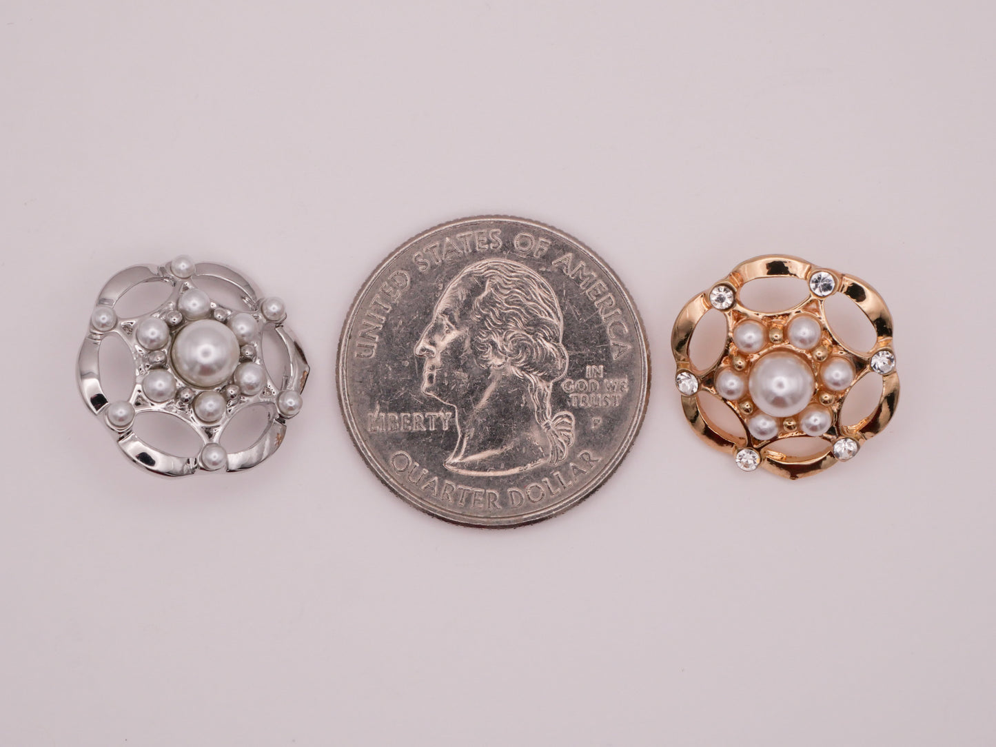 Pearl Rhinestone Star Wavy Silver Gold Metal Button Various 18mm