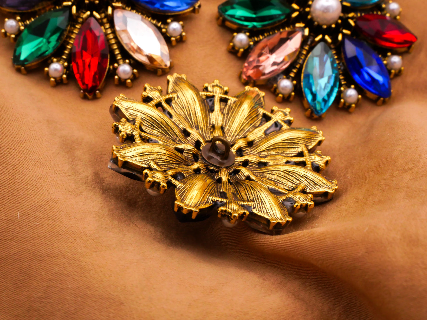 Festival Multi-Color Rhinestone Pearl Flower Large Button 42mm