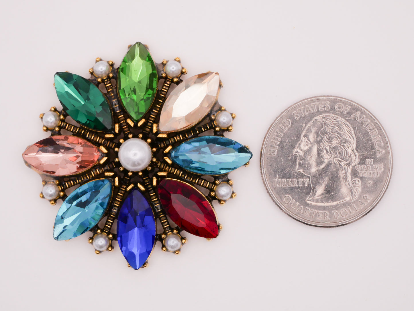 Festival Multi-Color Rhinestone Pearl Flower Large Button 42mm
