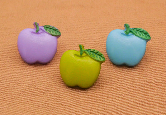 Apple Spring Colors Purple Green Blue Plastic Set of Three Buttons 11mm