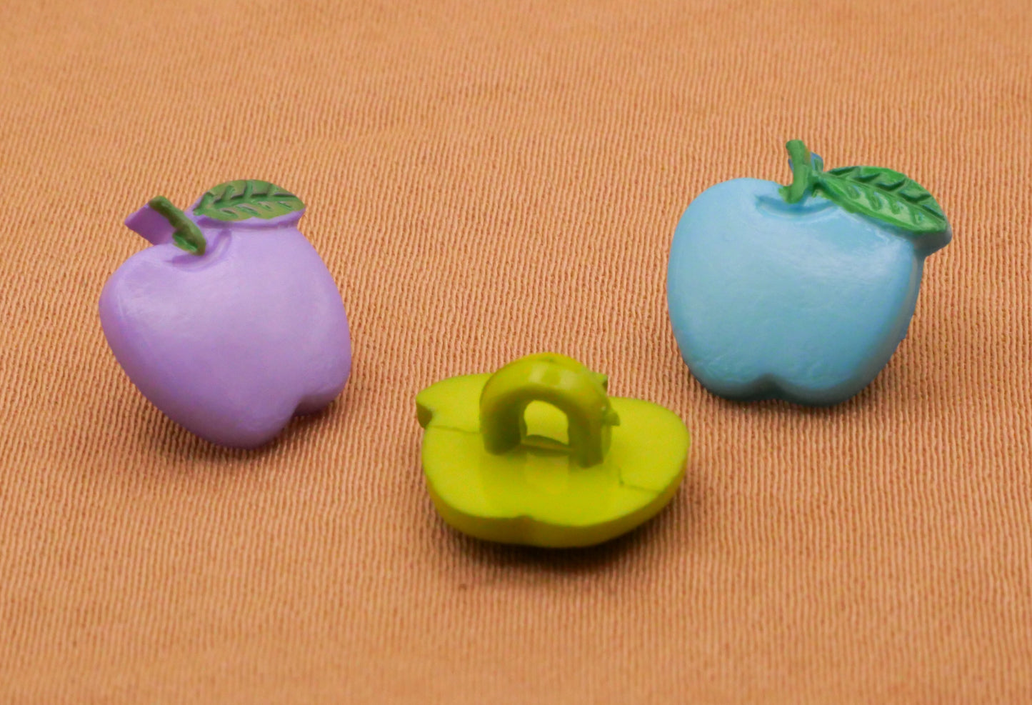 Apple Spring Colors Purple Green Blue Plastic Set of Three Buttons 11mm