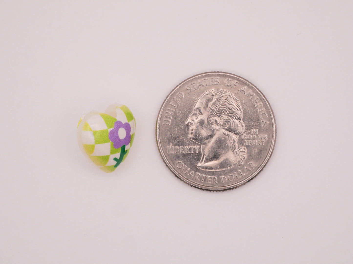 Heart Checkered Flower Daisy Lime Green Purple Plastic Set of Three Buttons 13x14mm