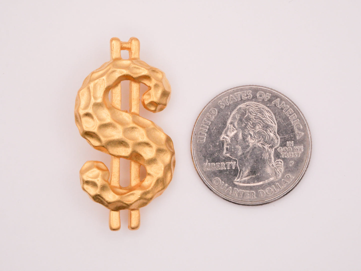 Money Dollar Sign Hammered Brass Gold Metal Button 20x38mm