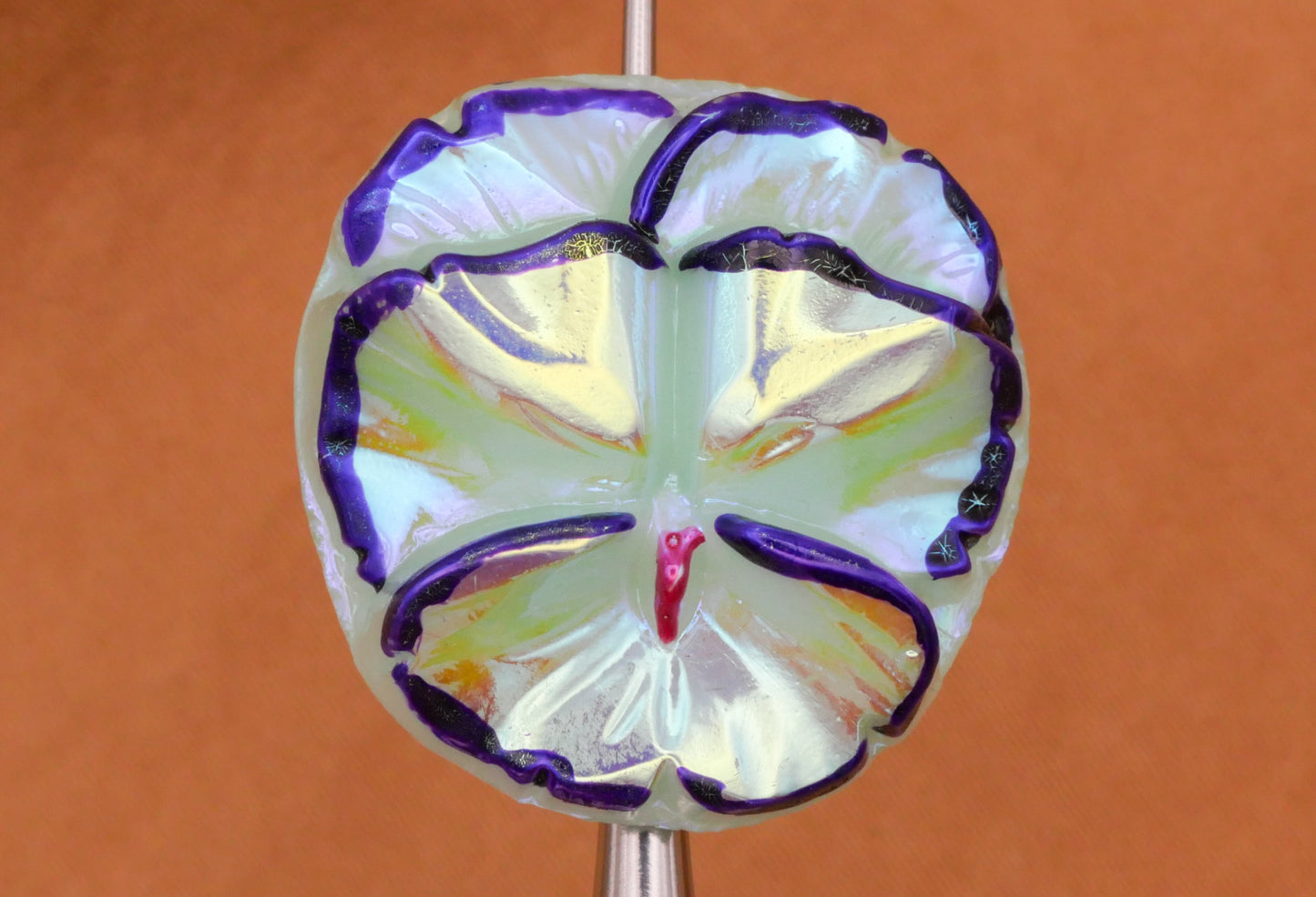 Pansy Czech Glass Iridescent Mint Pink Flower Button 22x23mm
