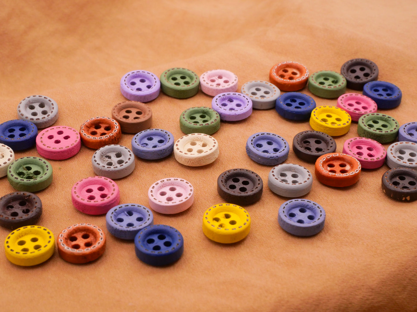 Tiny Wood Buttons Multi-Color Assorted Set of Twenty-Four Buttons 10mm