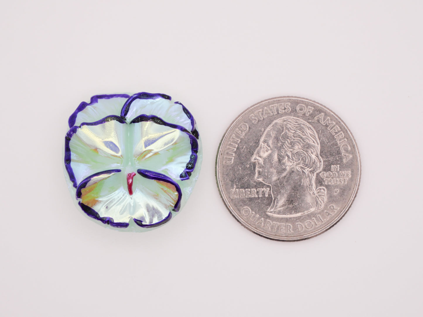 Pansy Czech Glass Iridescent Mint Pink Flower Button 22x23mm