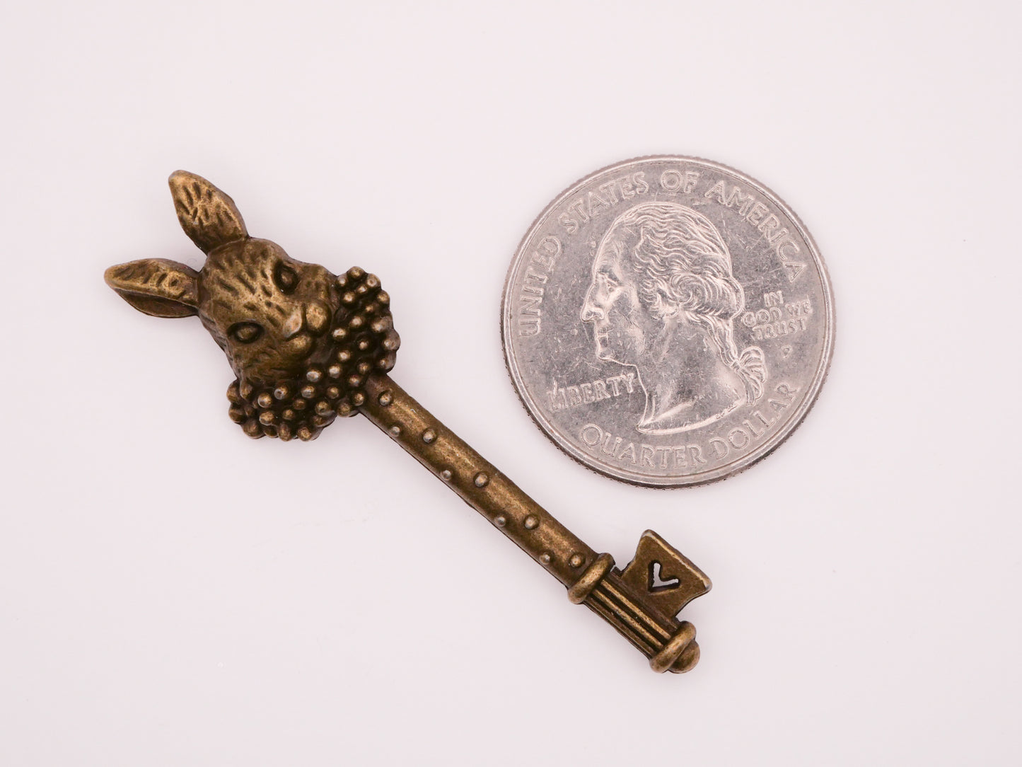 Key Embellishment White Rabbit Heart Bronze Metal Charm Pendant 16x51mm