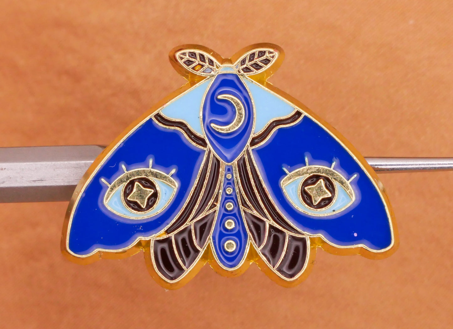 Moth Butterfly Lunar Phases Crescent Eye Blue Metal Enamel Button Various 20-40mm